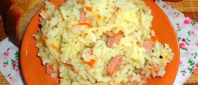 Плов с колбасой и базиликом