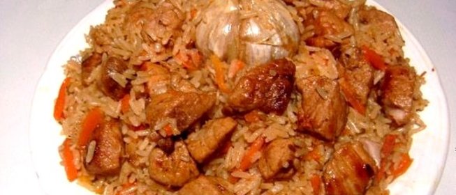 Плов из пропаренного риса со свининой