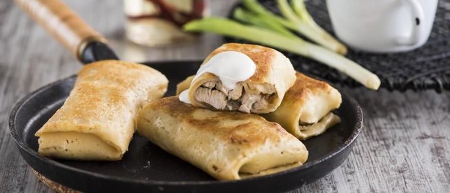 Блины с курицей и грибами