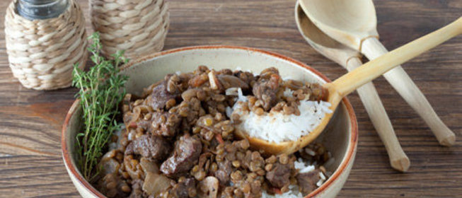 Говядина с чечевицей и рисом