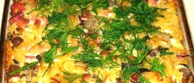 Запеканка из пасты с сосисками