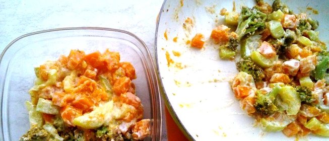 Тыква с овощами в сметане