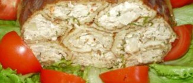 Курица, фаршированная блинами