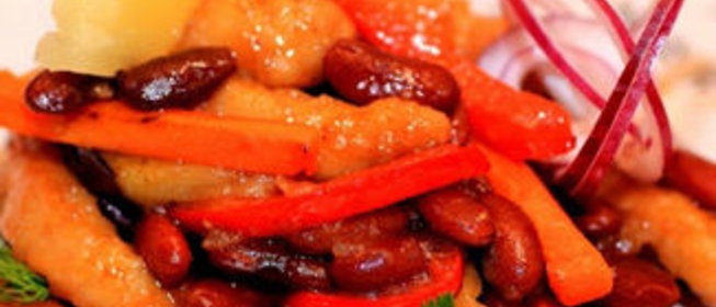 Шляпка Мексиканки (Свинина с красной фасолью в кисло сладком соусе)