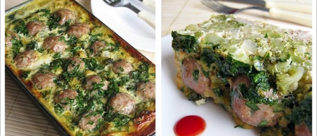 Яичная запеканка с брокколи, цветной капустой и фрикадельками из форели