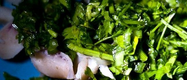 Сезонная летняя зелень с кальмаром