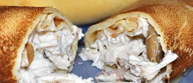 Блины с грибами и курицей
