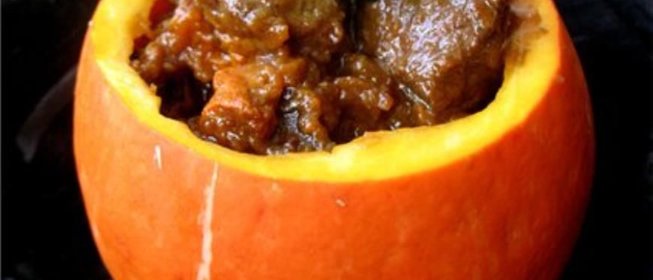 Рагу из говядины с тыквой в темном пиве