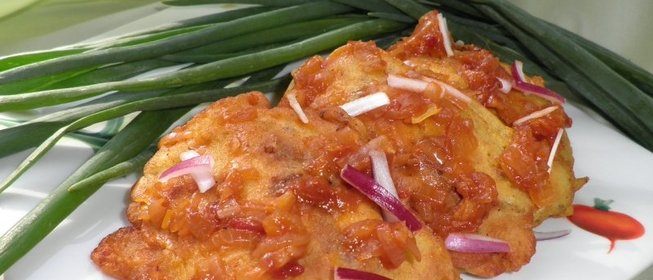 Холодная закуска из куриной печени и манго