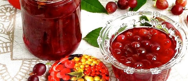 Варенье из розового крыжовника с вишнёвыми листьями