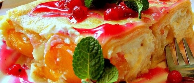 Блины с творогом и персиками