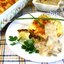 Картофельная запеканка с лисичками и грибным соусом