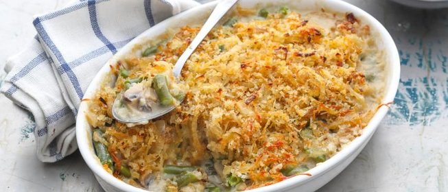 Запеканка из зеленой фасоли с грибами