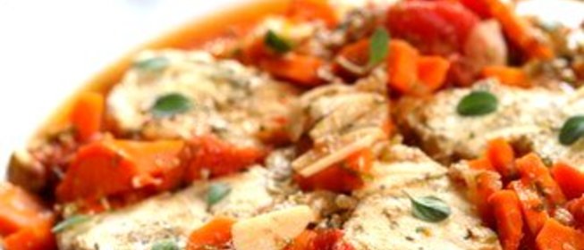 Холодная закуска из палтуса с морковью, фенхелем, лимоном и чесноком