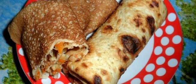 Блинчики с мясным фаршем и овощами