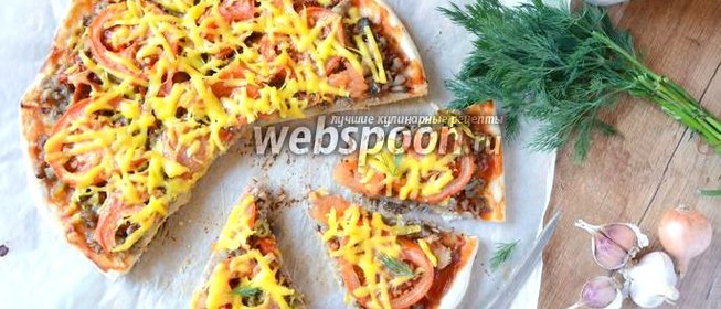 Острая пицца с говяжьим фаршем и грибами