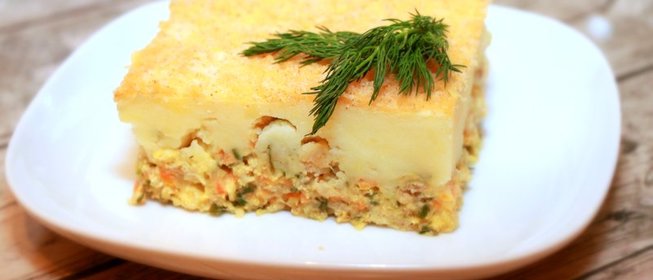 Рыбная запеканка с картофельным пюре