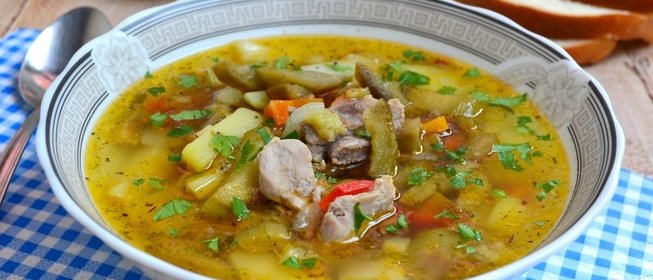 Суп со свининой и баклажанами