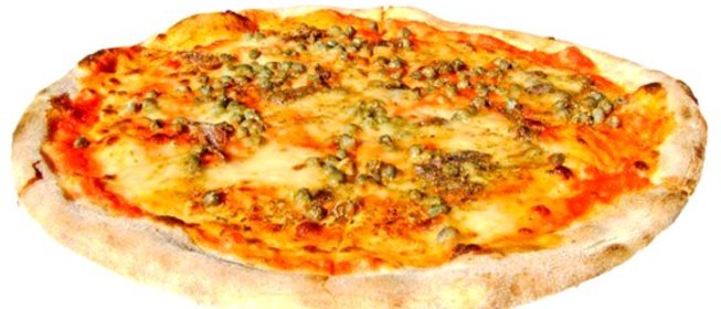 Пицца с анчоусами, омарами и зеленым горошком