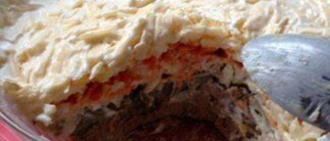 Салат с куриной печенью