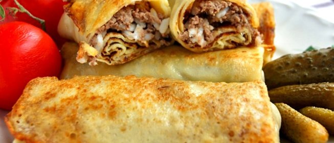 Блины с мясом и рисом