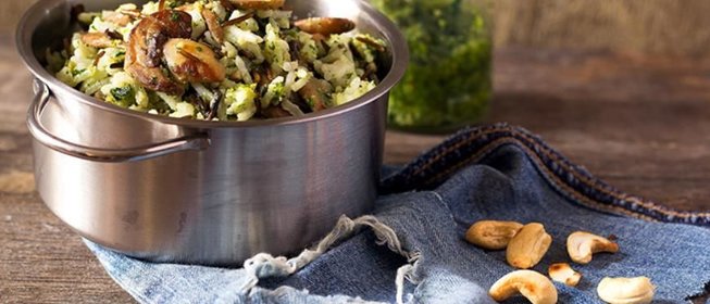 Рис с шампиньонами и песто