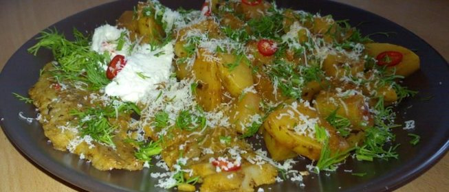 Картофель с филе минтая в остром облепиховом соусе карри