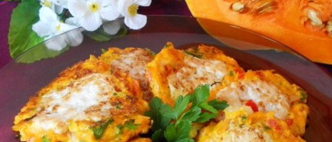 Оладьи из тыквы с куриным фаршем