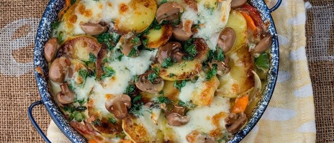 Рыбная запеканка с шампиньонами