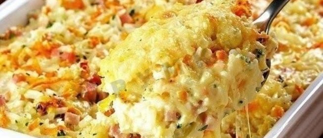 Запеканка из риса ветчины и сыра
