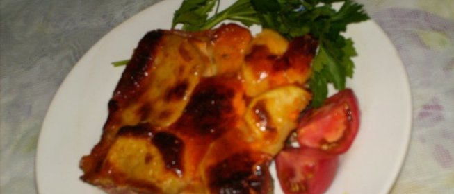 Картофель Дофине с помидорами и шампиньонами