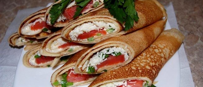 Блины с семгой и сыром