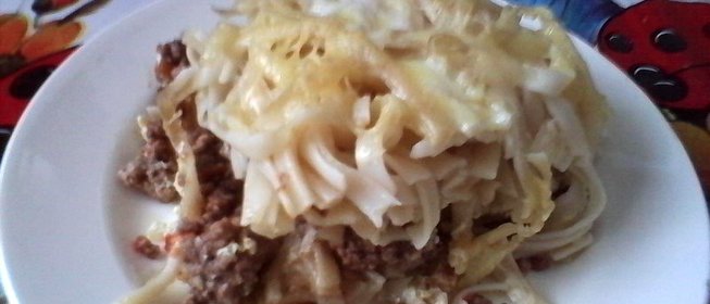 Запеканка со спагетти и мясным фаршем