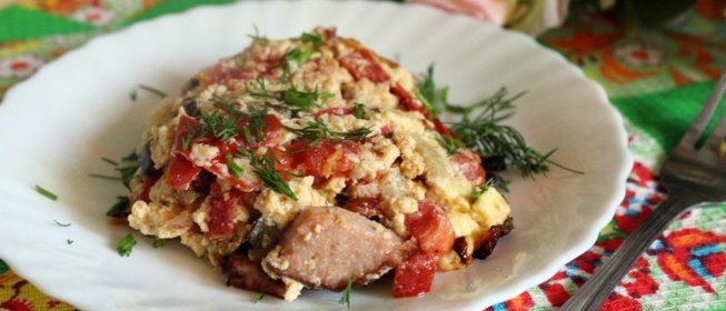 Омлет с овощами и ветчиной