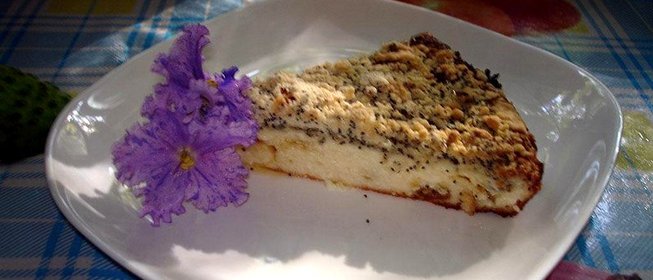 Запеканка творожная с изюмом шоколадом и маковым штрейзелем