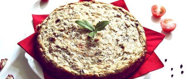 Творожная запеканка с баклажанами и помидорами черри