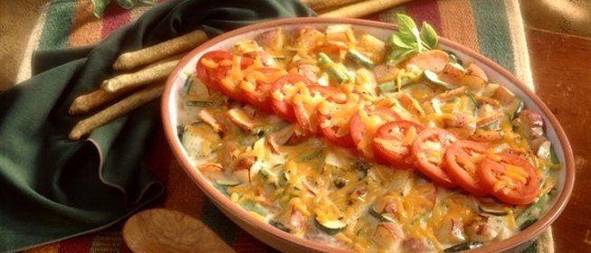 Запеканка с мясом, овощами и рисом