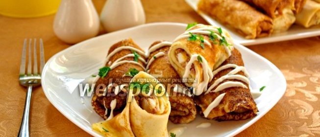 Домашние блинчики с начинкой из свиного языка и яиц