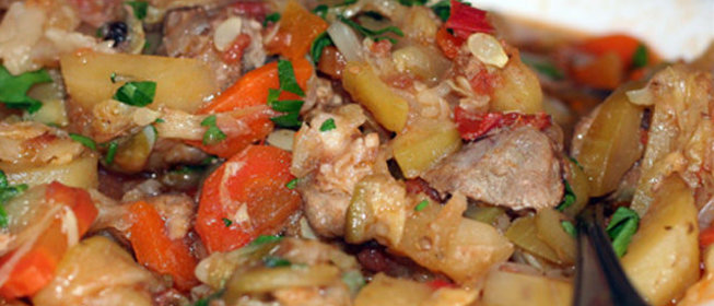 Рагу из молодых овощей с бараниной