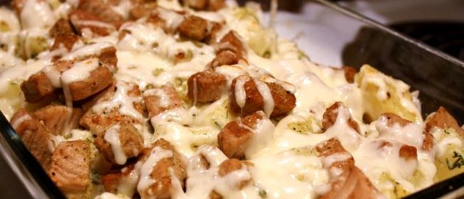 Сырная запеканка с мясом и картофелем