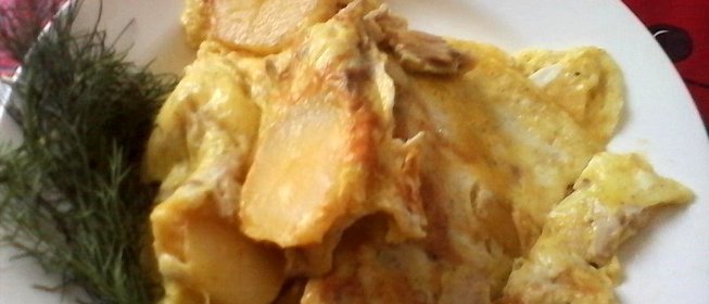 Омлет с катофелем и отварной курицей