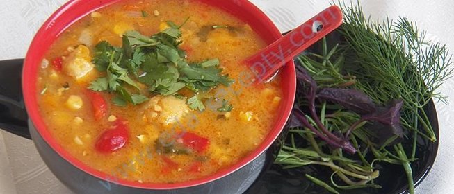Куриный суп с кукурузой и тыквой