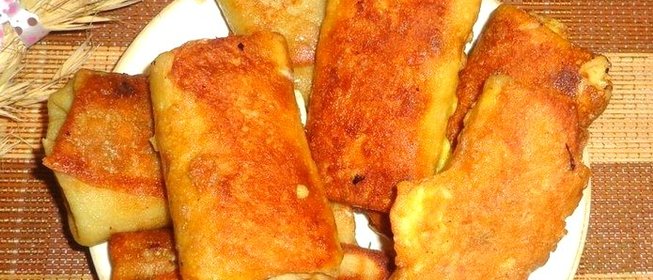 Блинные рулетики с картофелем луком и имбирем