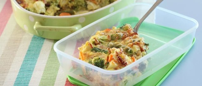 Овощная запеканка с беконом