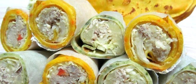 Цветные блинчики с начинкой